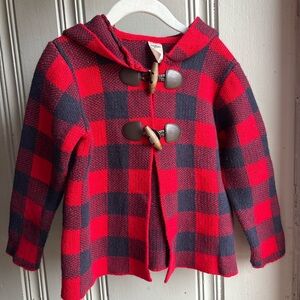 OshKosh B'gosh Red and Navy Buffalo Plaid Hooded Toggle Cardigan 4T Girls